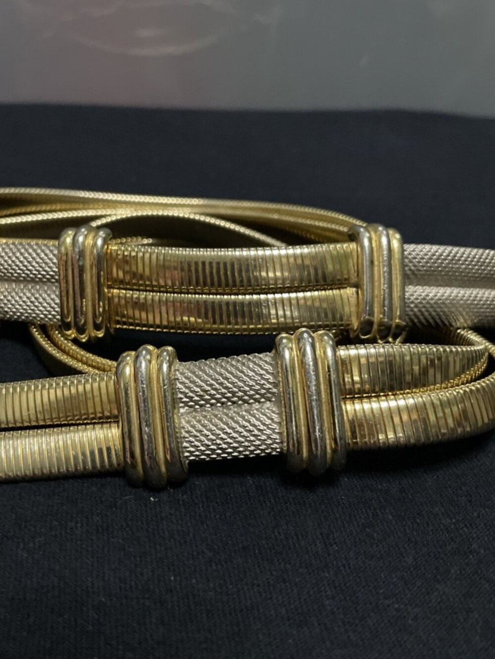 Accessocraft NYC Vintage Medium Belt Omega Snake Coil Stretch Gold & Silver